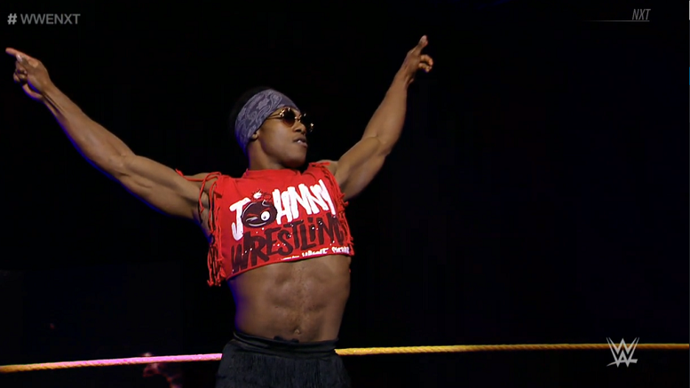 The Velveteen Dream shows off his Johnny Gargano t-shirt on WWE NXT