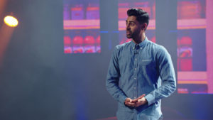 Still of Hasan Minhaj on the set of Patriot Act with Hasan Minhaj